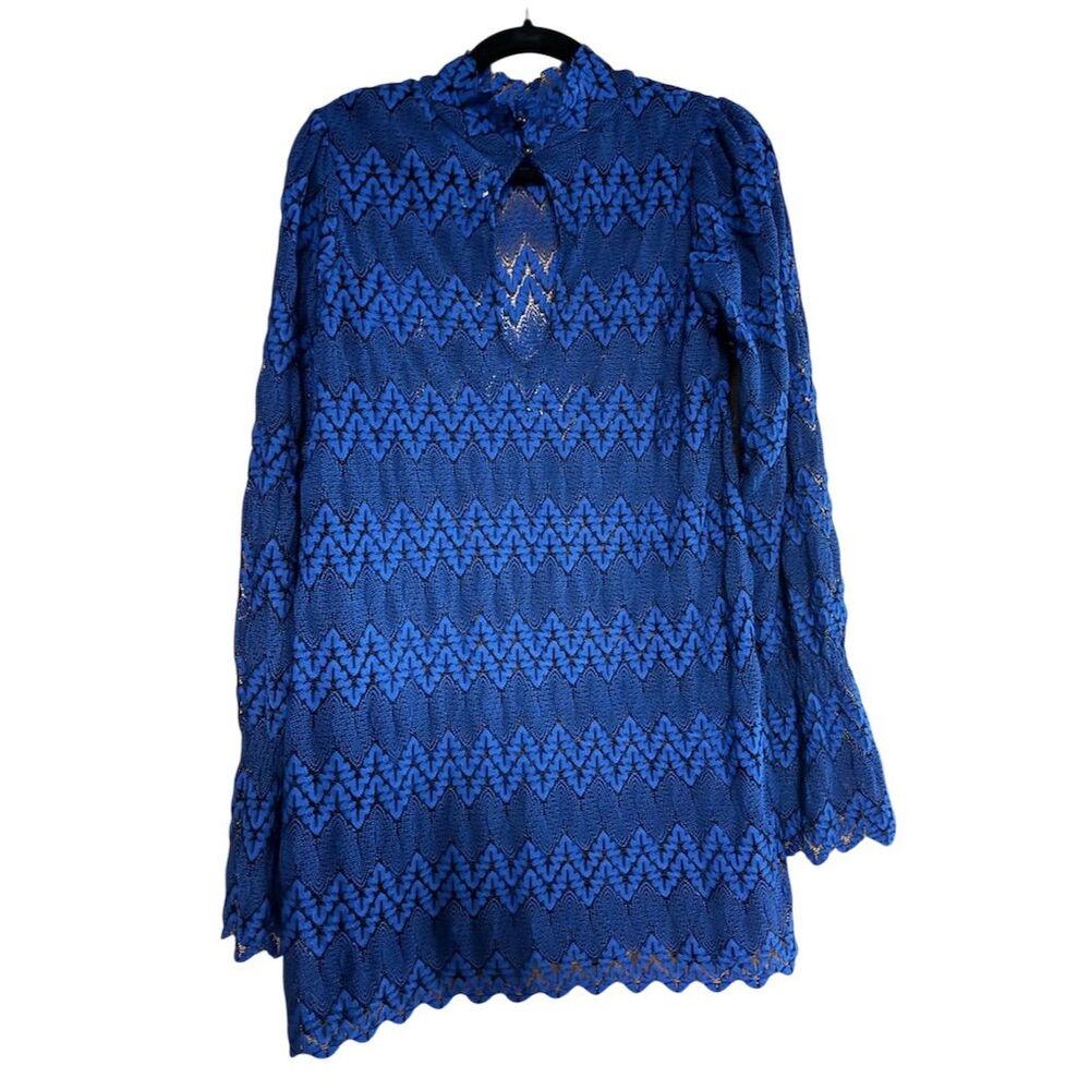 Free People XS Blue Crochet Lace Bell Sleeve Mini Dress Casual - Picture 4 of 6